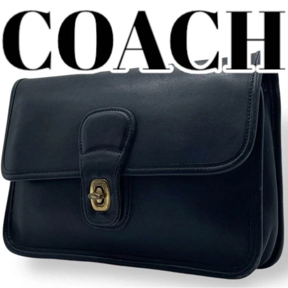 Vintage Coach 9832 Clutch Bag Black Leather Authentic with Strap /Hang Tag USA